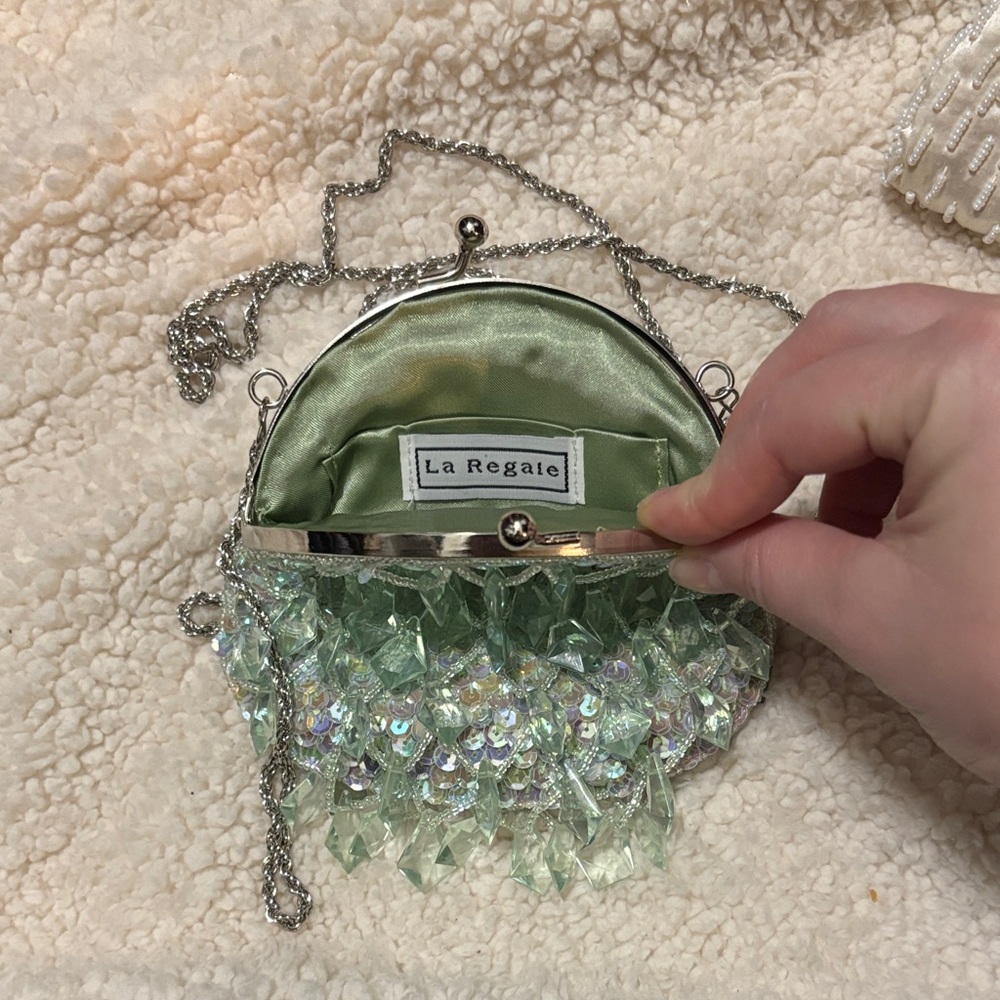 La Regale Iridescent Green Beaded Clutch